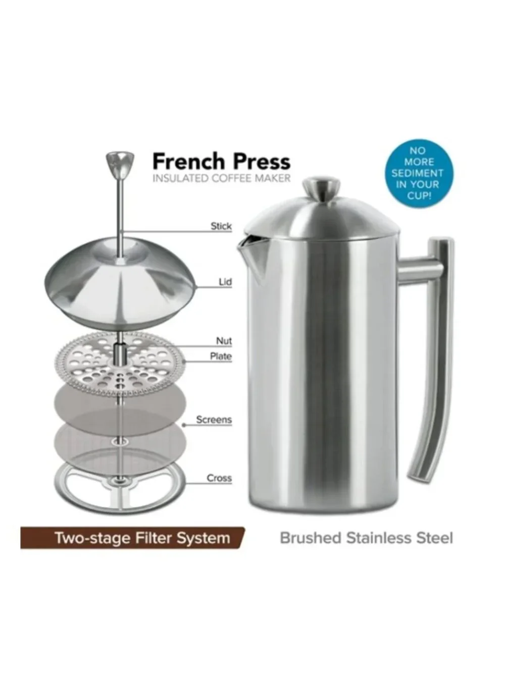 Frieling Double-Walled Stainless-Steel 36 oz French Press Coffee Maker 0144